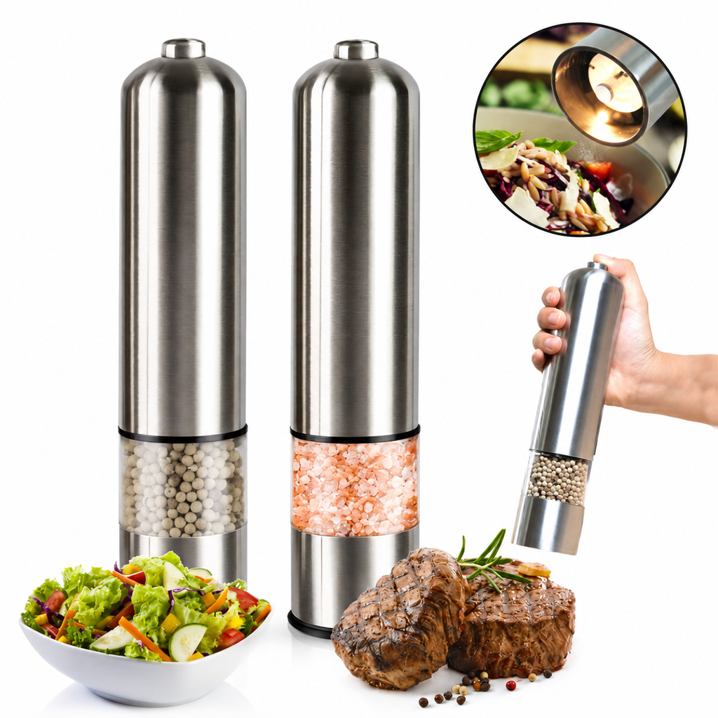 2x Electric Salt and Pepper Grinder Set Shaker Adjustable Coarseness