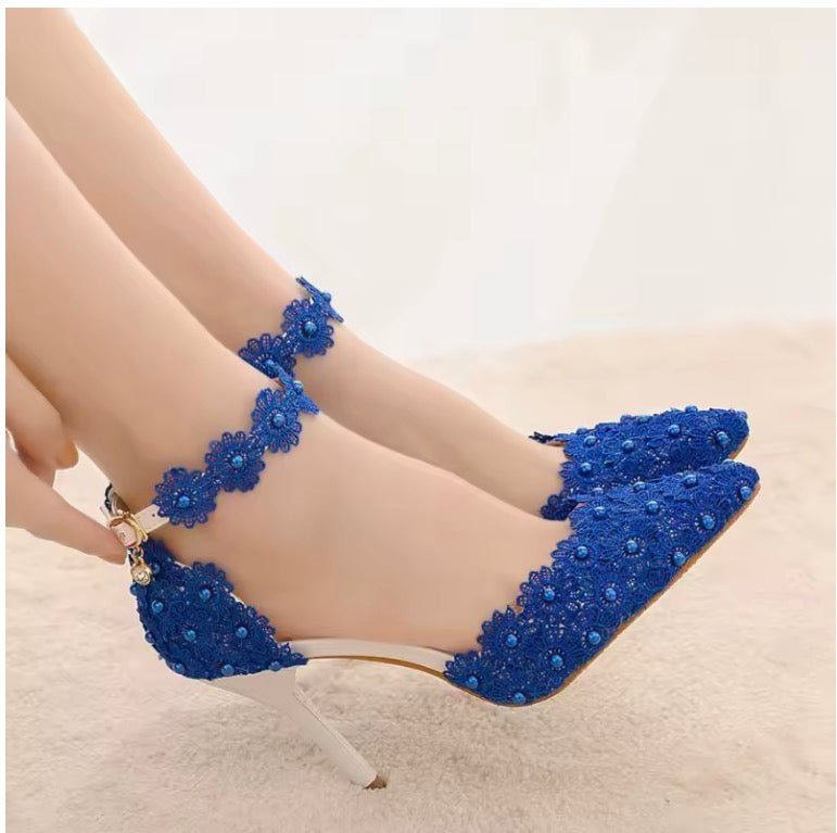 Elegant Lace Pearl Bridal Heels