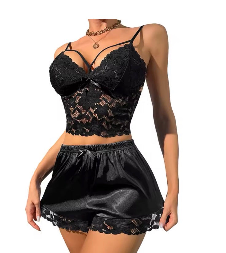 Stunning Satin & Lace Two-Piece Set