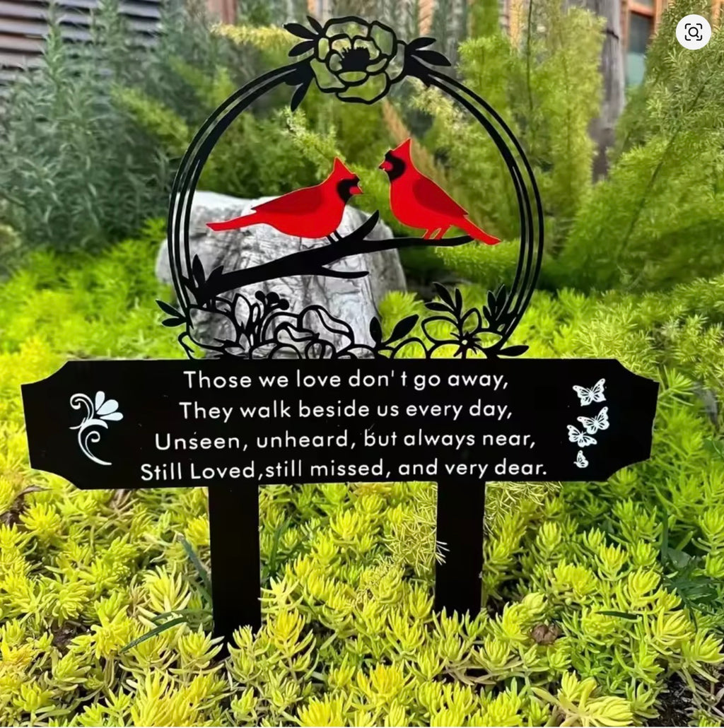 Cardinal Birds Memorial Plaque Stake