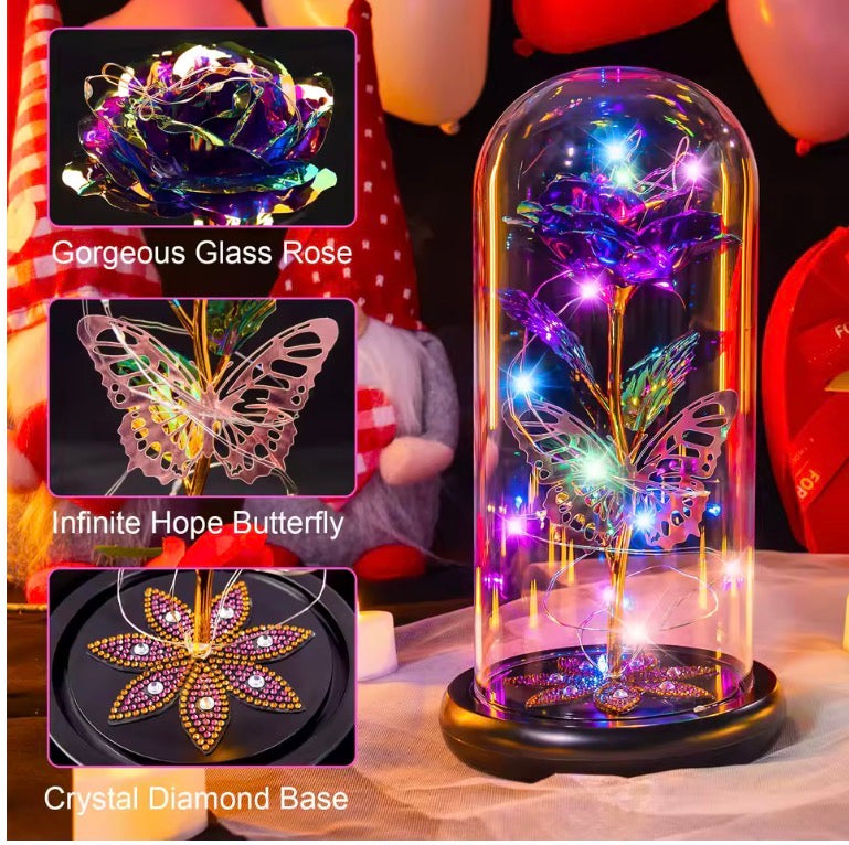 Galaxy Glass Rose Flower, Forever Eternal Crystal