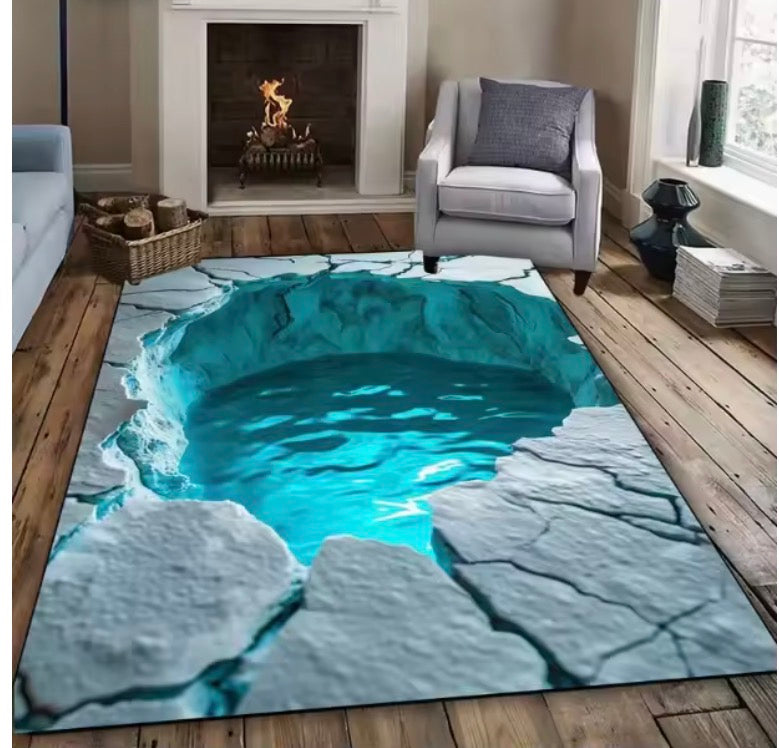 3D Desert Crack Blue Water Area Rug