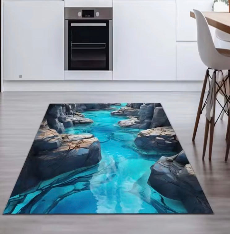3D Desert Crack Blue Water Area Rug