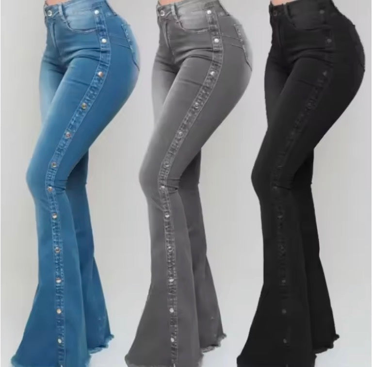 Women Jeans High Waist Strecth Denim Flare Pants