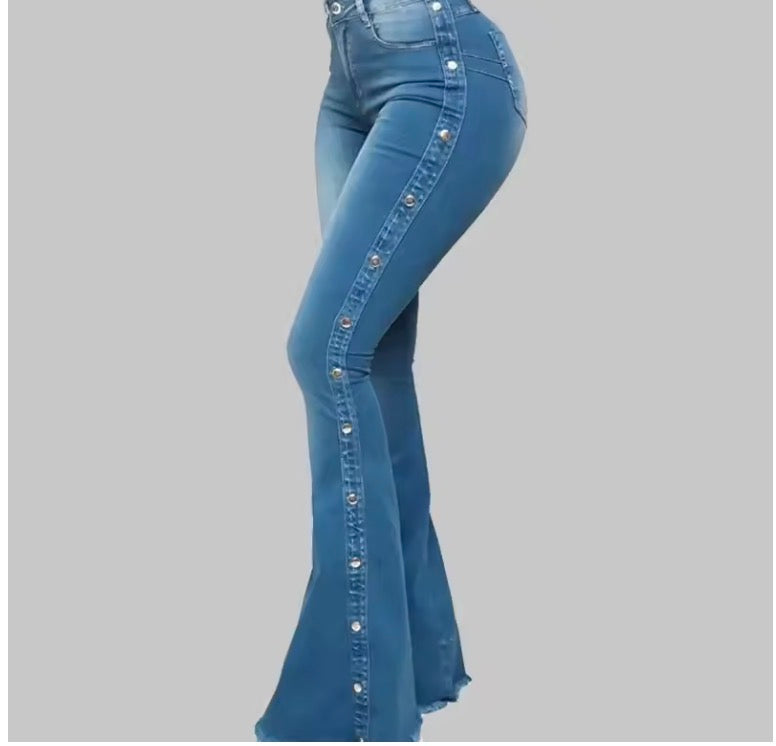 Women Jeans High Waist Strecth Denim Flare Pants