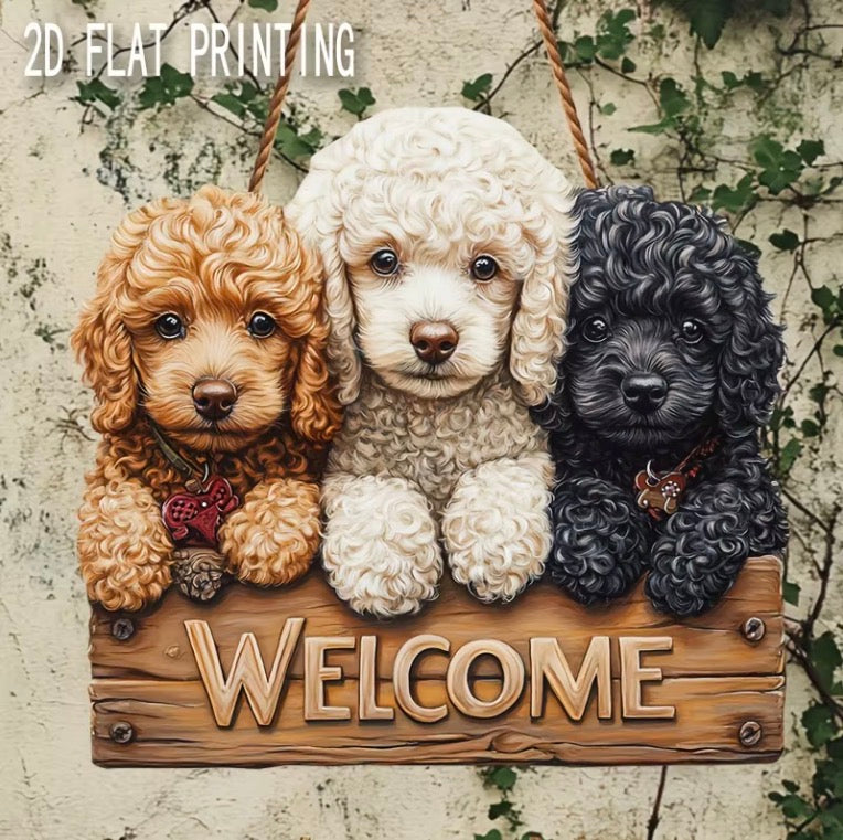 25CM 2D Flat Wooden Dog Welcome Sign