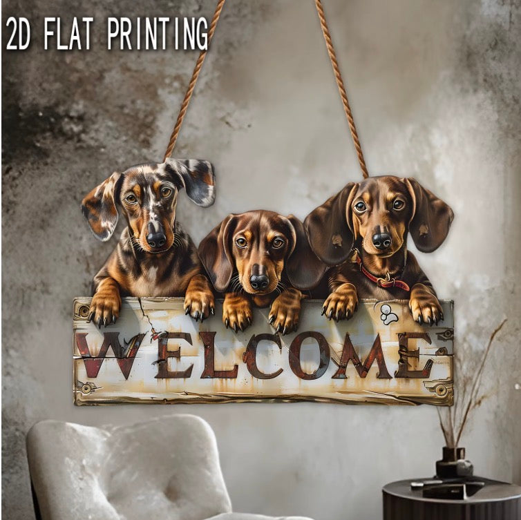 25CM 2D Flat Wooden Dog Welcome Sign
