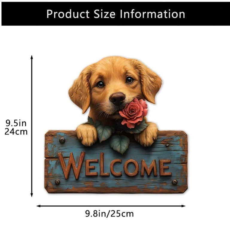 25CM 2D Flat Wooden Dog Welcome Sign