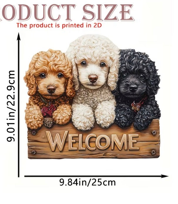 25CM 2D Flat Wooden Dog Welcome Sign