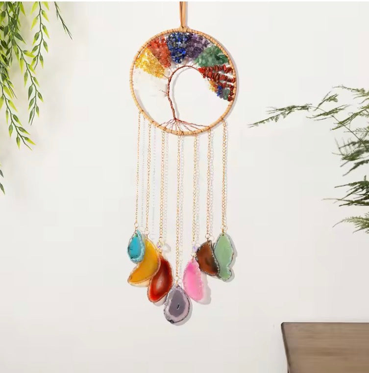 Tree of Life 7 Chakra Stone Dream Catcher Healing Crystal Gift