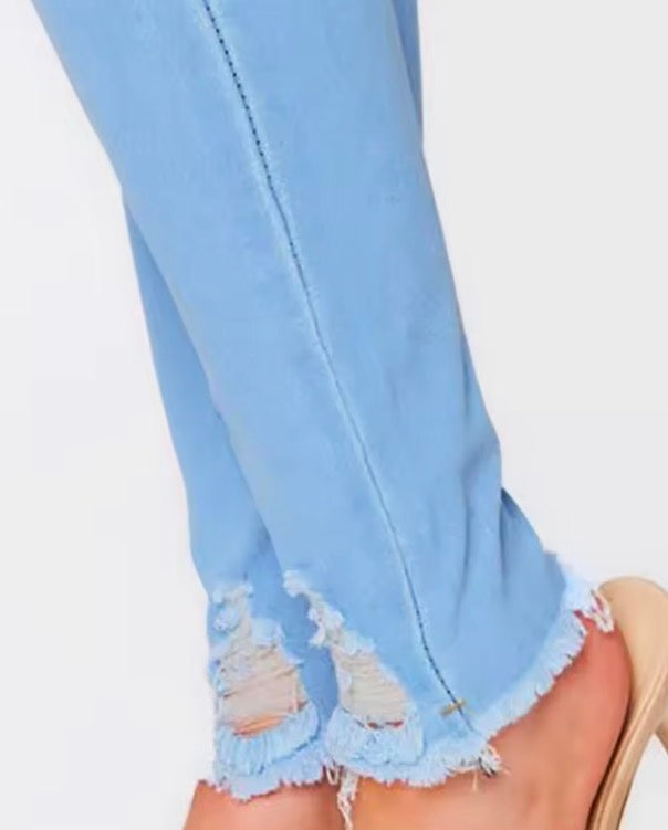 Women Fashion Stretch Ripped Distressed Skinny High Waist Denim Jeans
