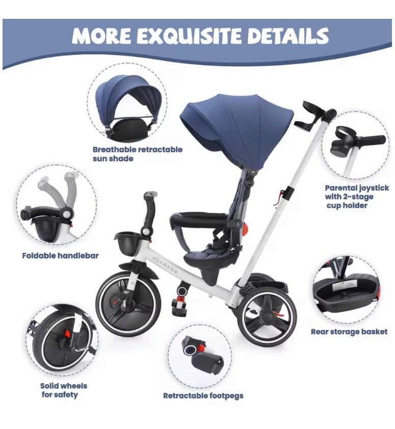 Foldable Kids Tricycle with Adjustable Parent Handle