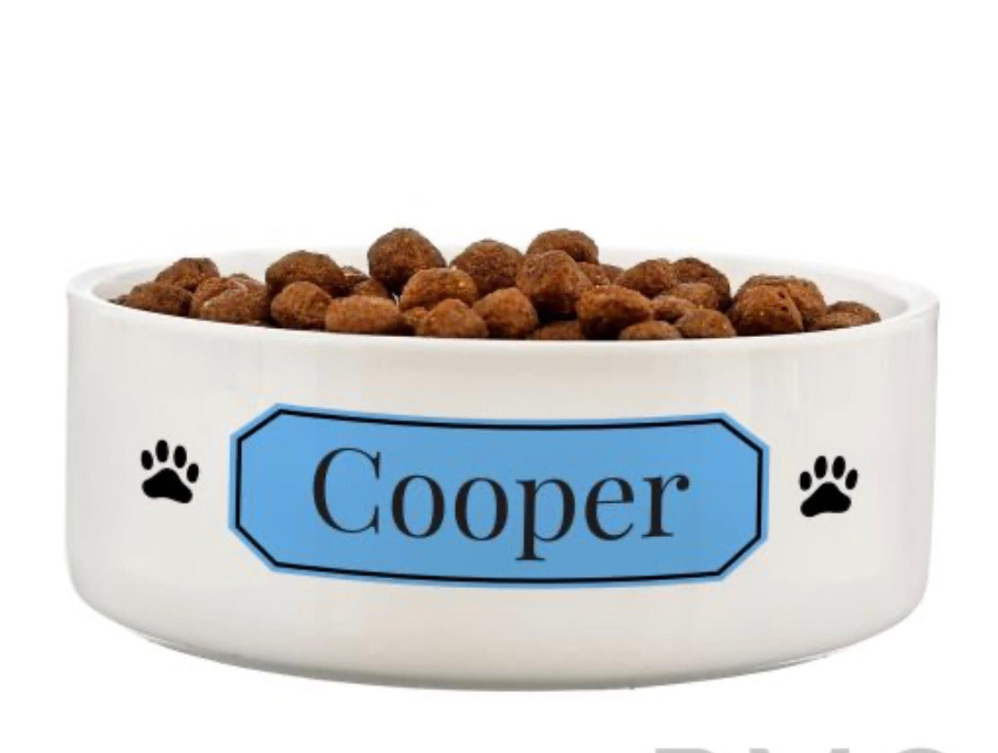 Personalised Blue Plaque 15cm Medium Pet Bowl