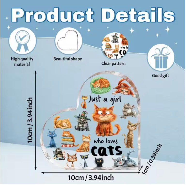 Charming Heart-Shaped Acrylic Cat Lover Sign