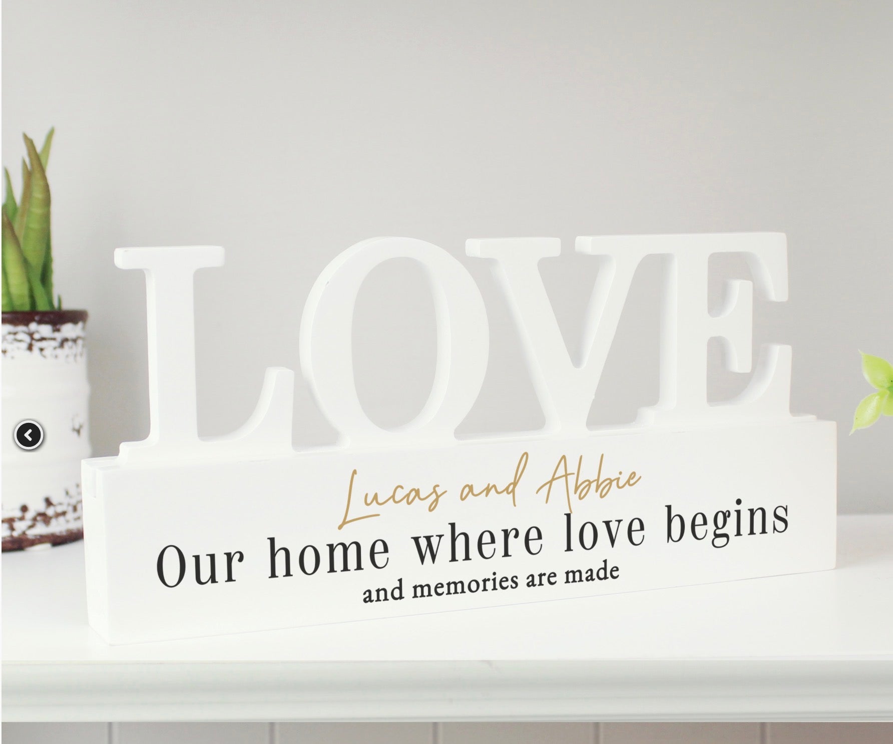 Personalised Black & Gold Free Text LOVE Word Plaque