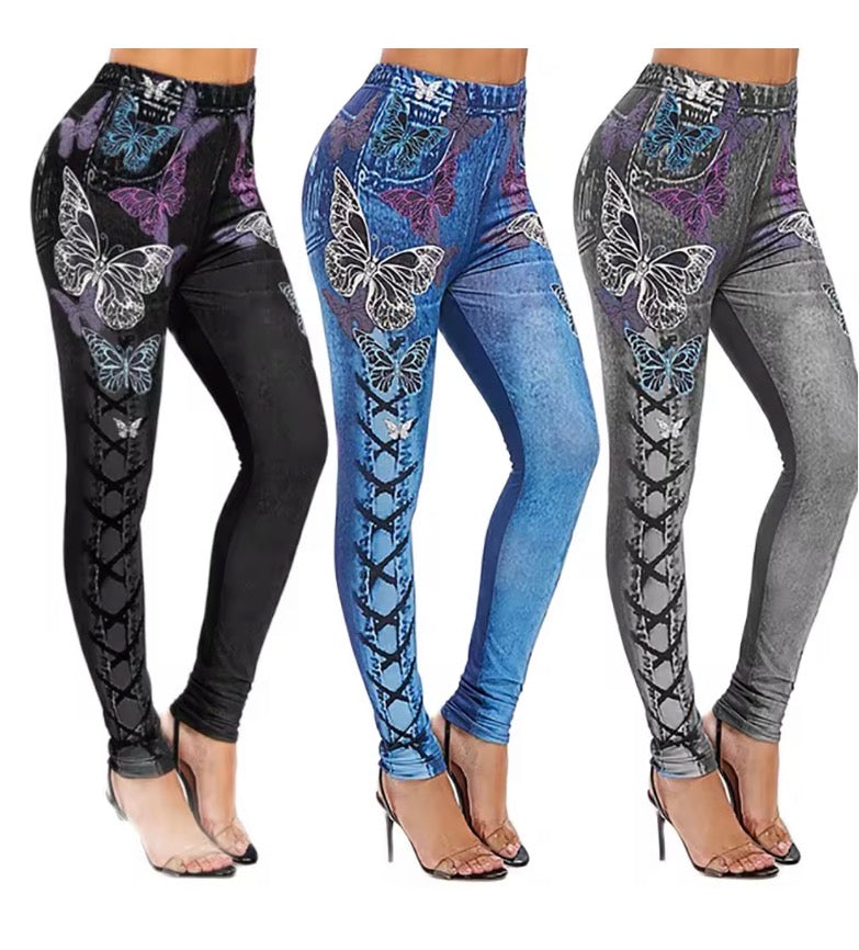 Skinny High Waist Women Pants Butterfly Print