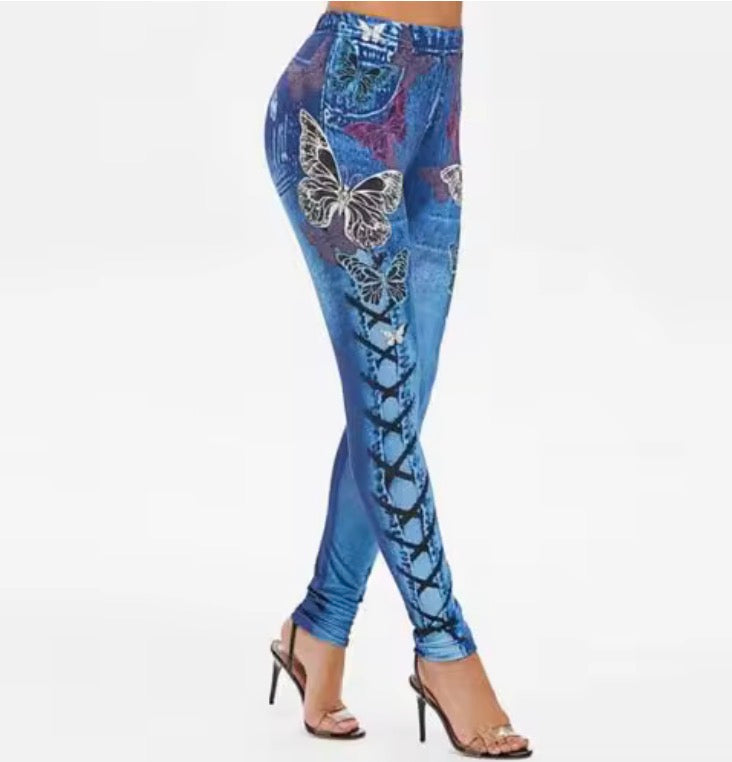 Skinny High Waist Women Pants Butterfly Print