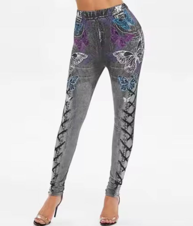 Skinny High Waist Women Pants Butterfly Print