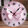Pink Butterfly Wooden Round Silent Hanging Wall Clock