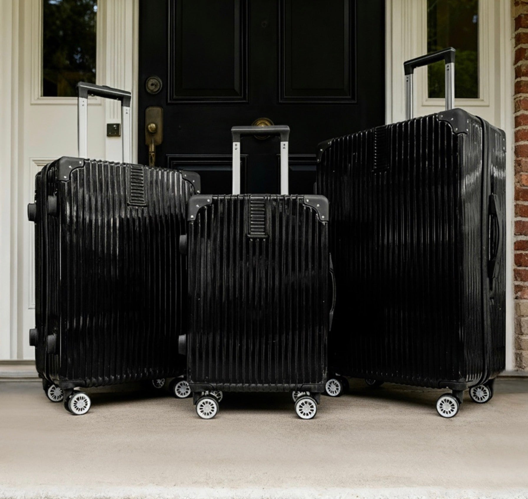 4 Wheel Hard Shell Metallic Suitcase, Black - 3 Pack