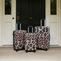 4 Wheel Leopard Print Hard Shell Suitcase, Natural - 3 Pack