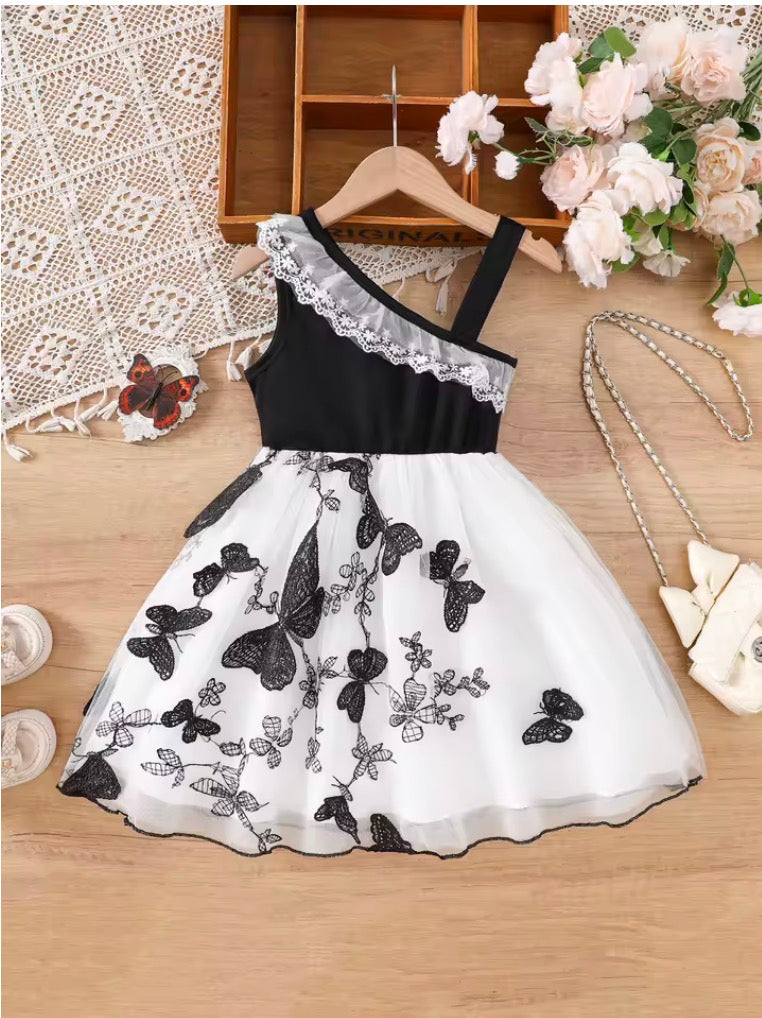 Summer Girl Dress Lace Butterfly Mesh