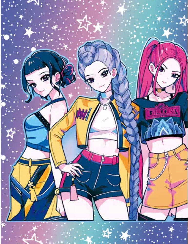 New Girls' Outfit Set: Gradient Girl Group Print Short-Sleeve T-Shirt + Rainbow Gradient Full-Print Flared Pants