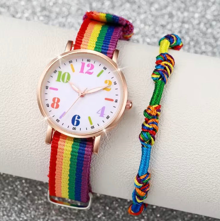 2pcs Set Fashion Rainbow Color Ultra-thin Canvas Strap