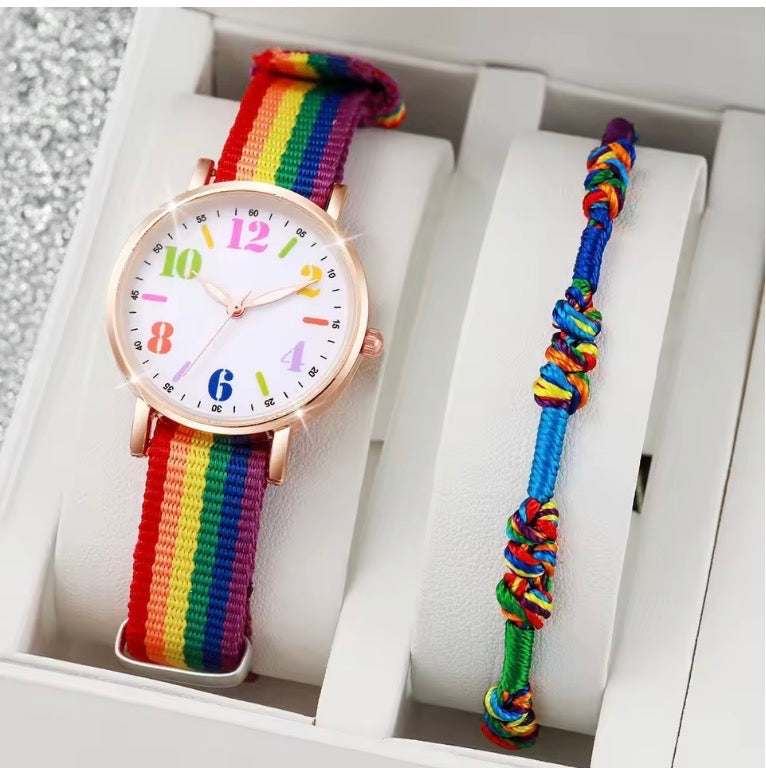 2pcs Set Fashion Rainbow Color Ultra-thin Canvas Strap
