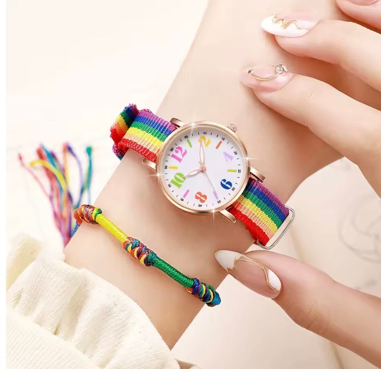 2pcs Set Fashion Rainbow Color Ultra-thin Canvas Strap