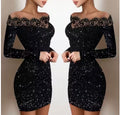 Lace Edge, One Shoulder Silver Powder Sprinkled Dress