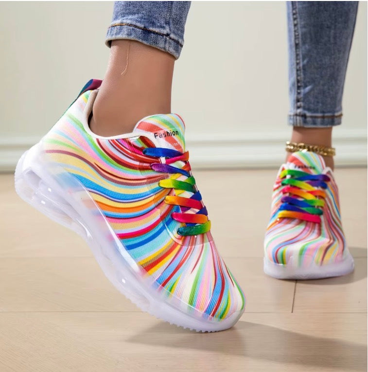 Women's Rainbow Stripe Casual Sports Shoes