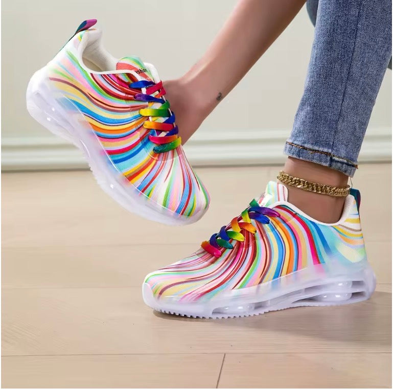 Women's Rainbow Stripe Casual Sports Shoes