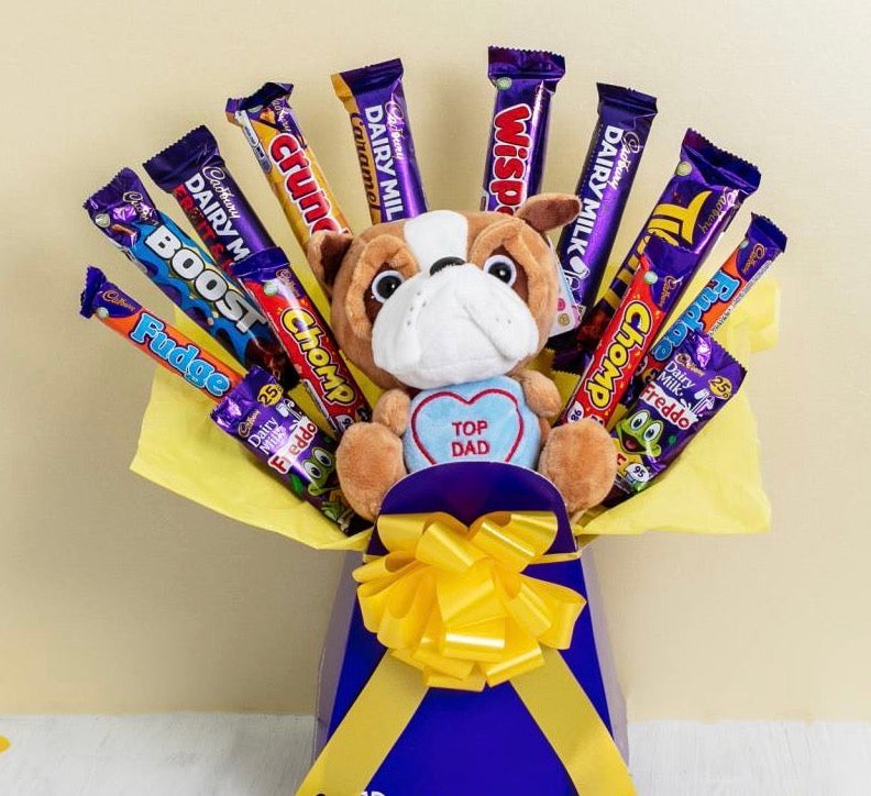 TOP DAD CHOCOLATE BOUQUET WITH BULLDOG TEDDY