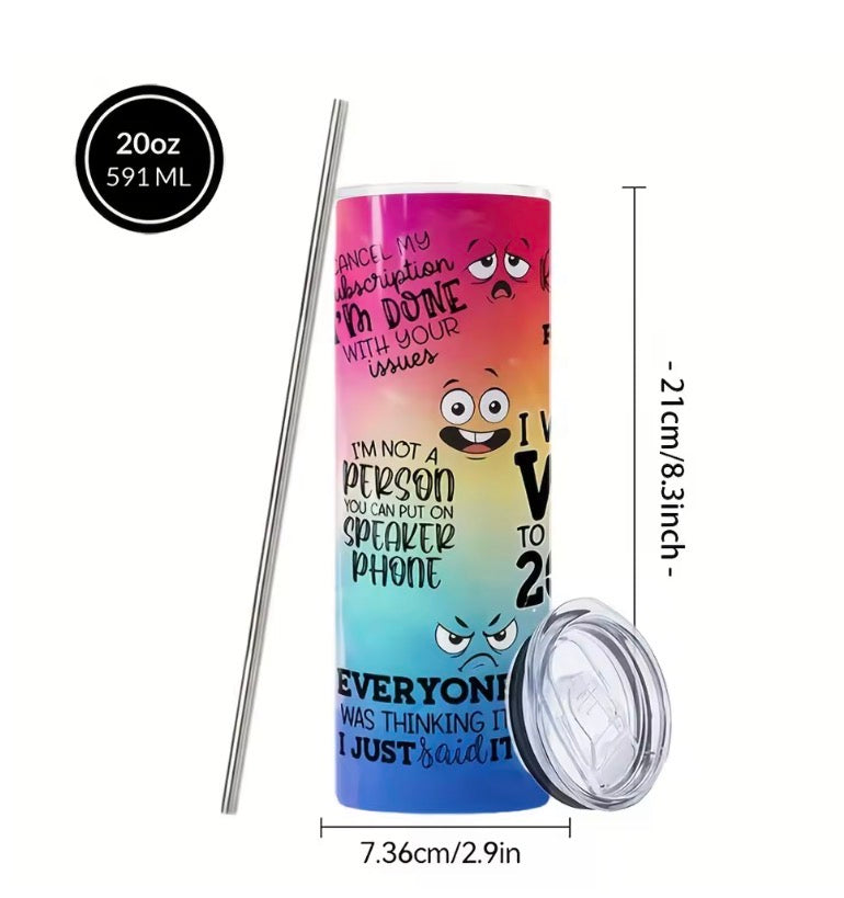 20oz Stainless Steel Insulated Tumbler with Colorful Cartoon Print