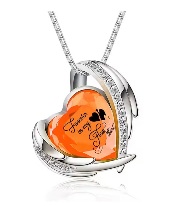 Memorial Cremation Heart Urn Necklace - Birth Month Colour