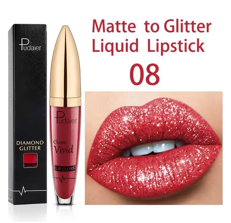 Shiny Lip Gloss Waterproof Diamond Shimmer Glitter Lips