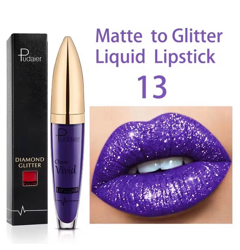 Shiny Lip Gloss Waterproof Diamond Shimmer Glitter Lips