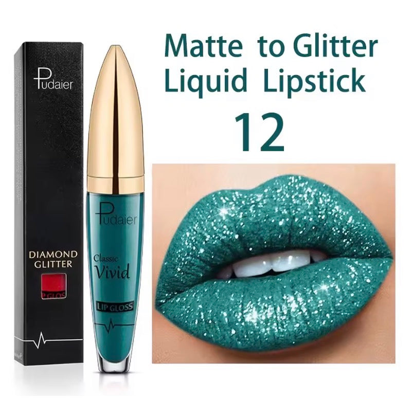 Shiny Lip Gloss Waterproof Diamond Shimmer Glitter Lips