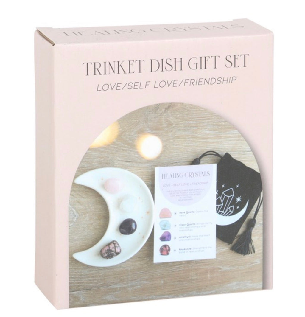 LOVE HEALING CRYSTAL SET WITH MOON TRINKET DISH