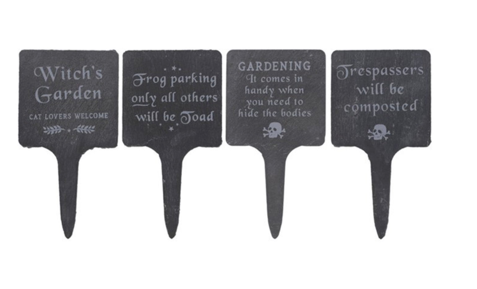 SET OF 4 SLATE GOTHIC GARDEN SIGNS