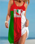 Italy Flag Dress Women Fashion Beach Strap Dress