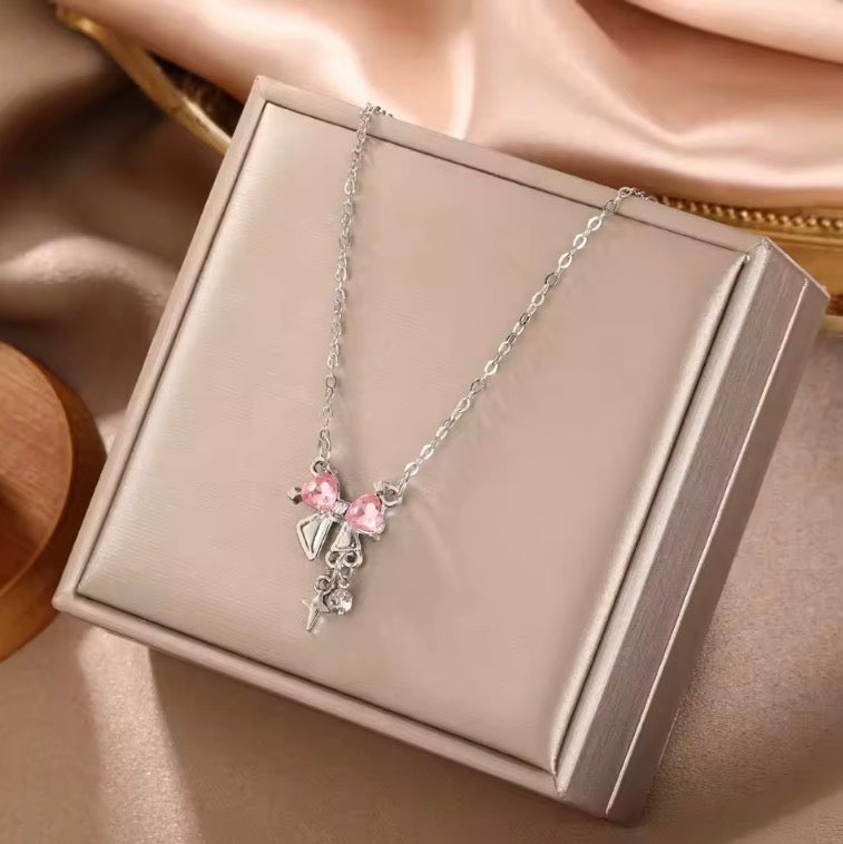 Sweet Pink Bow Necklace