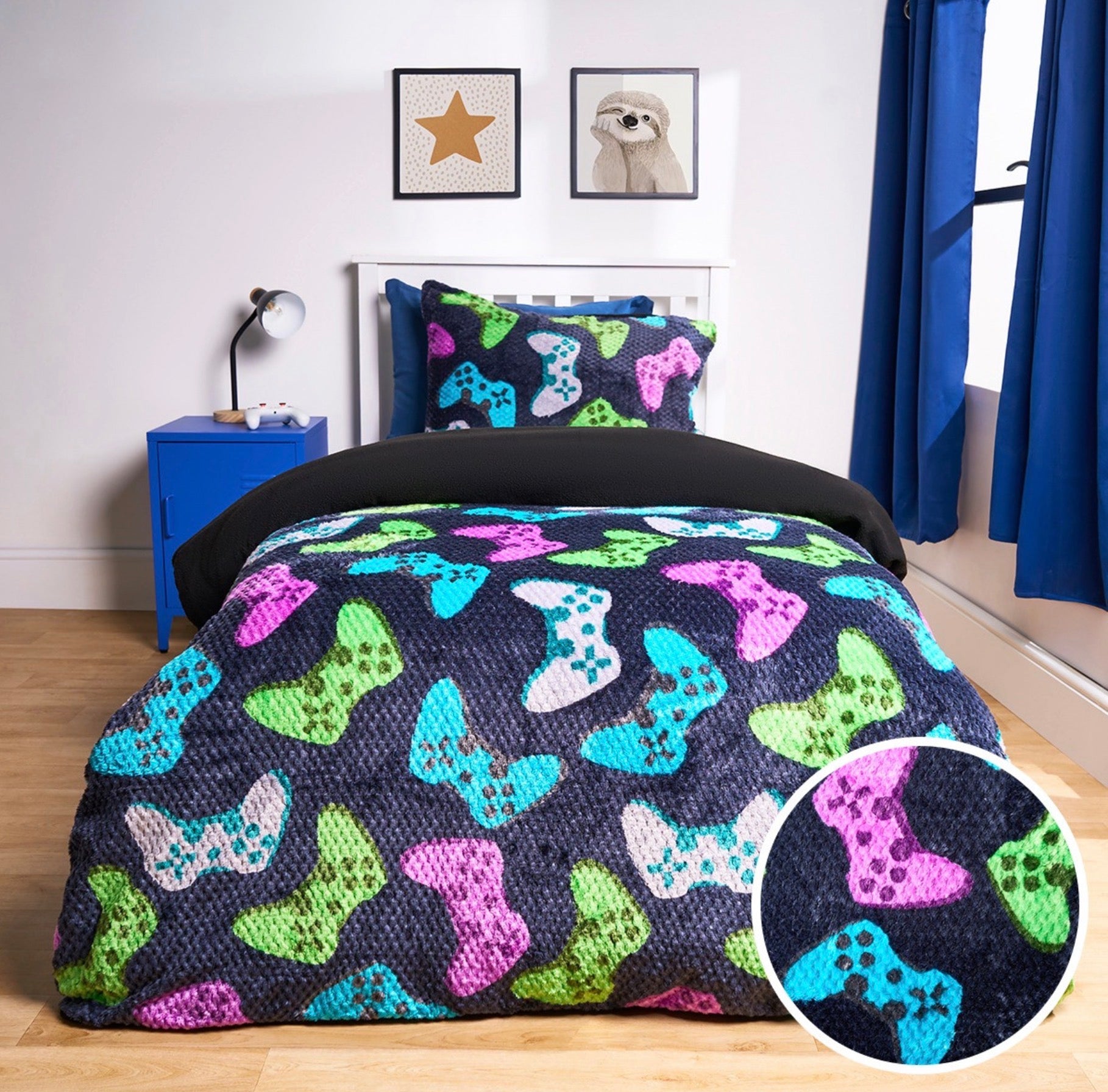 Gaming Print Waffle Fleece Duvet Cover Set