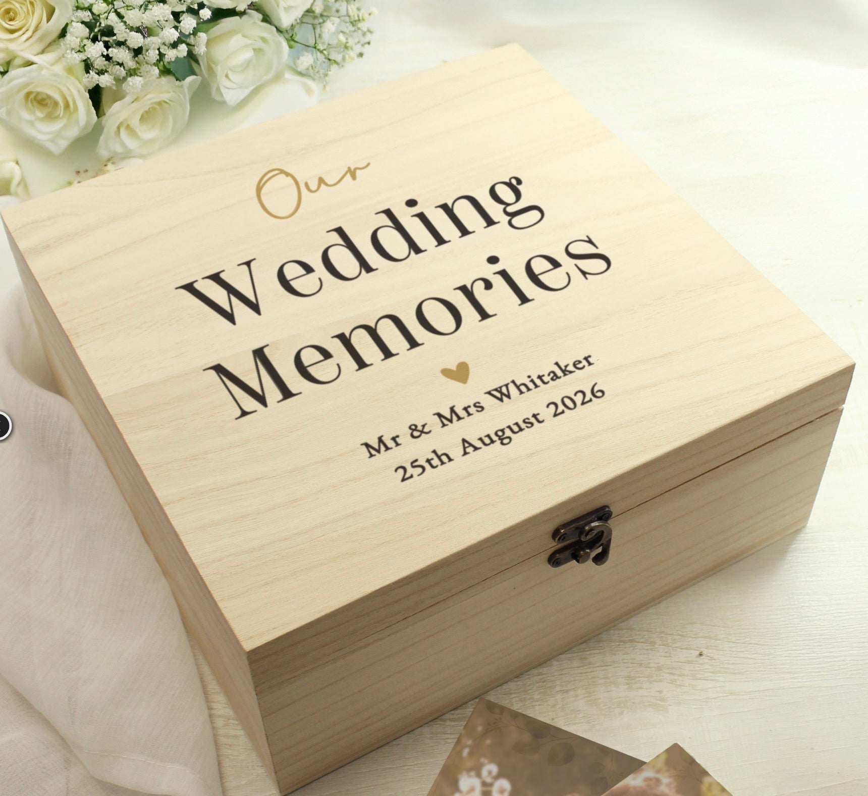 Personalised Black & Gold Free Text Wooden Keepsake Box