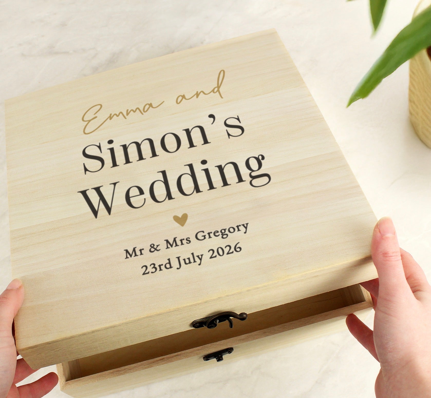 Personalised Black & Gold Free Text Wooden Keepsake Box