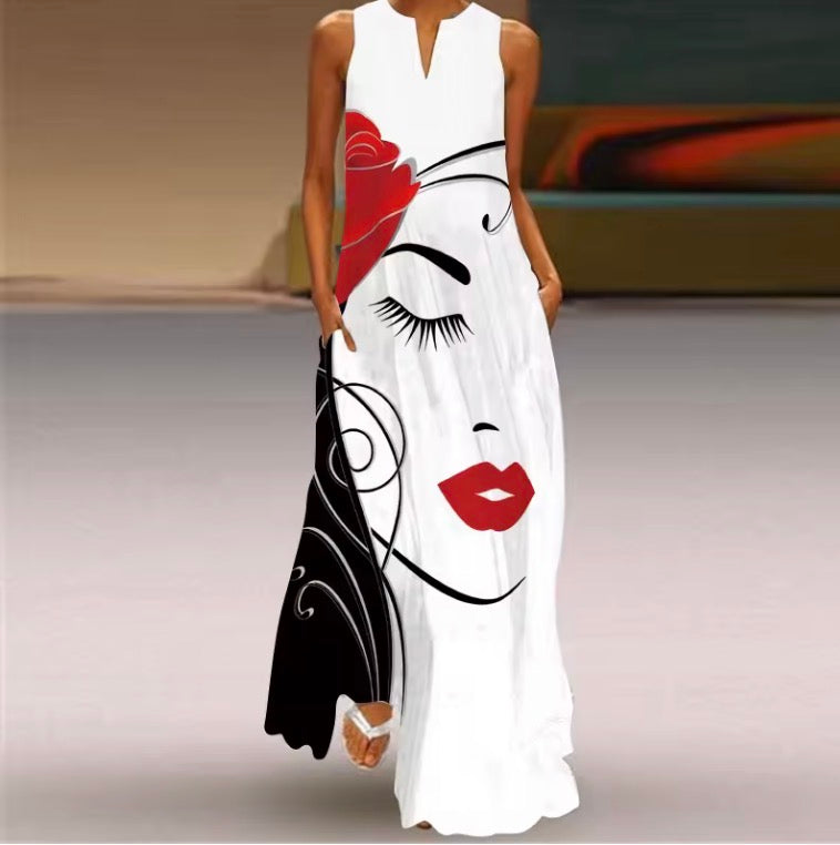 Vintage Print Maxi Dress For Women