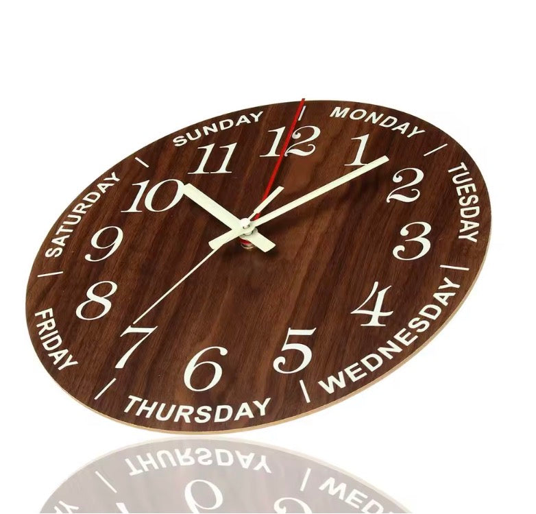 12 Inch Luminous Wall Clock Wood Silent Light In Dark Night