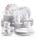 60-Piece White Ceramic Pink Floral Porcelain Plate Set
