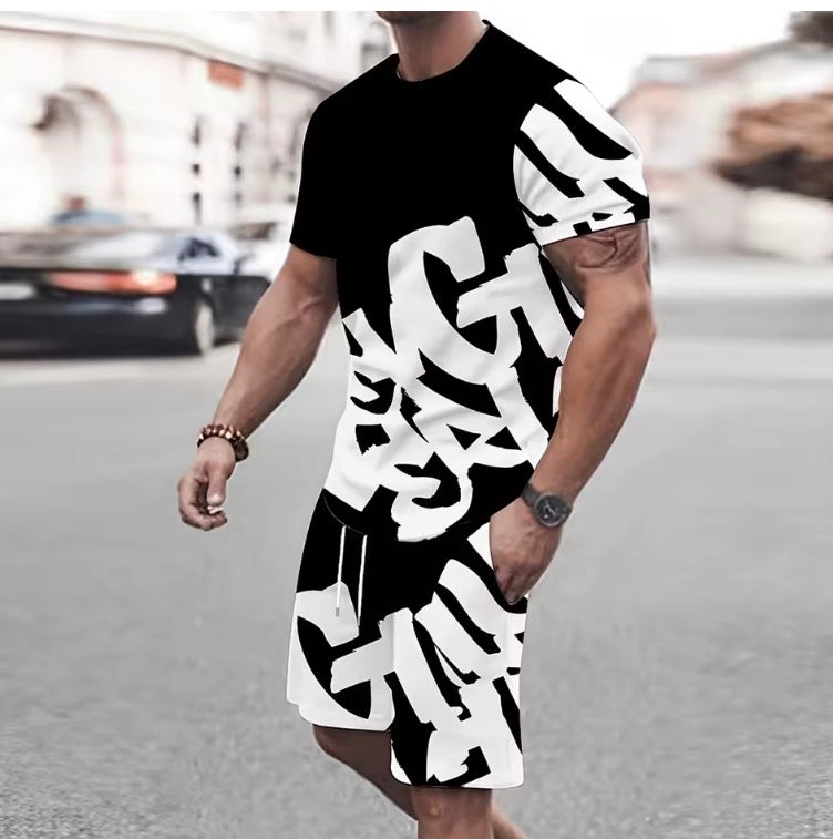 Men's Summer Trend Big Font T-shirt Shorts Set